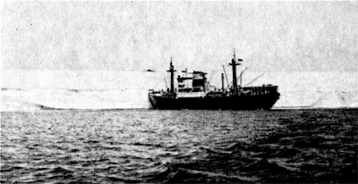 Дизель-электроход «Лена» в феврале 1957 г. у места катастрофы 